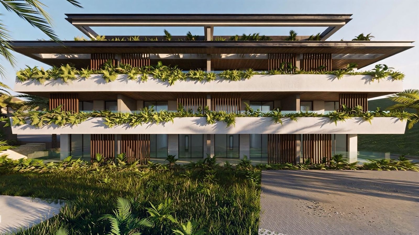 Exterieur van Señora Gardens met weelderige beplanting.